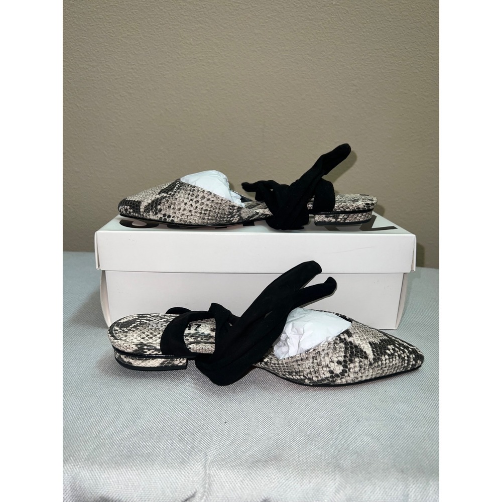 Schutz Barbrah Black Snake Print Ankle Tie Pointed Toe Flats Shoes Sz 6.5